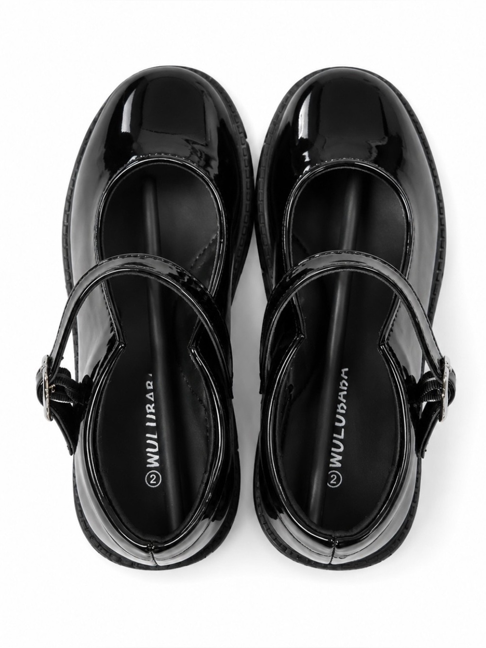 Black Patent Mary Jane Flats with Buckle Strap